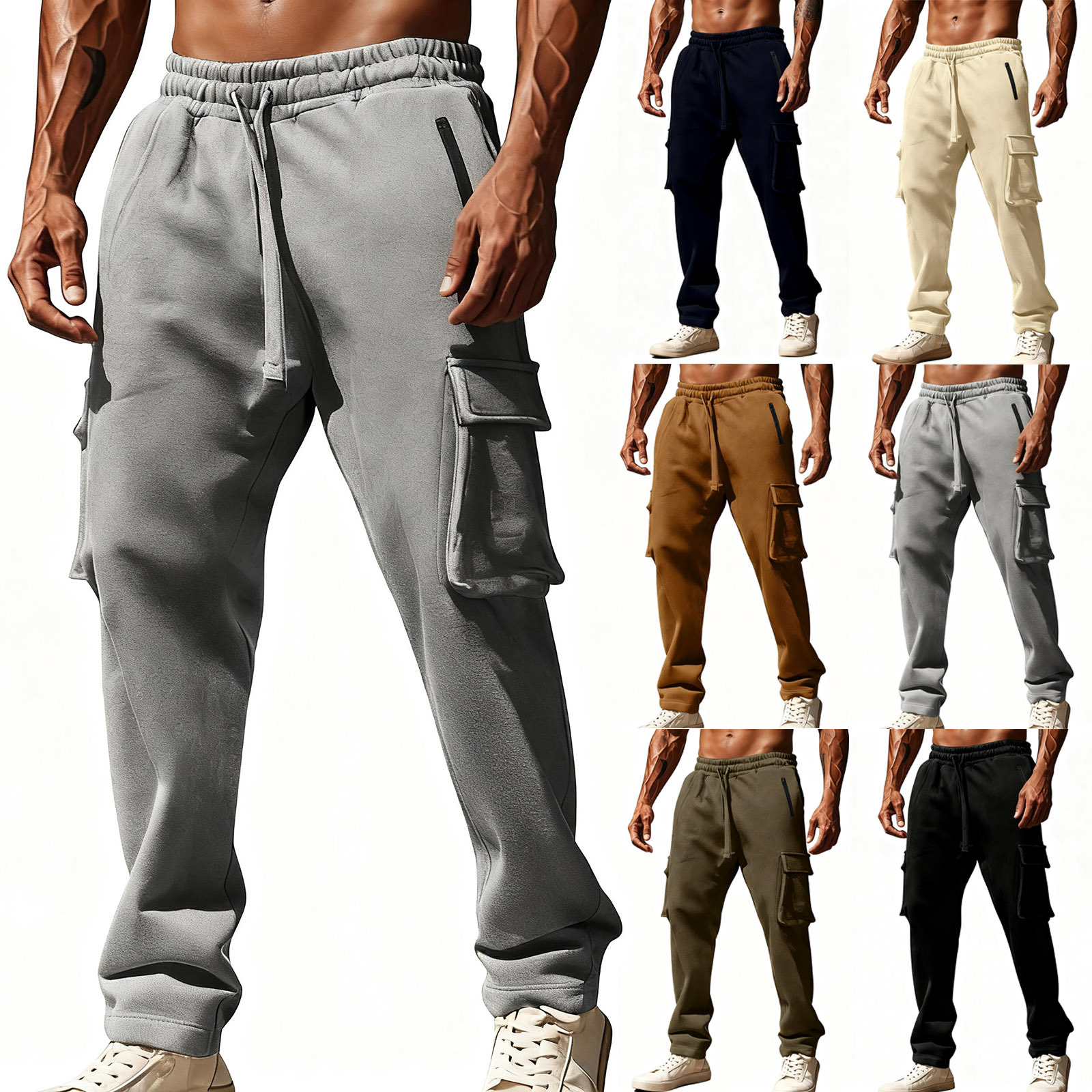 Cross-Border Amazon Autumn and Winter New Men's Casual Pants American Style Loose Multi-Pocket Straight-Leg Cargo Pants for Men