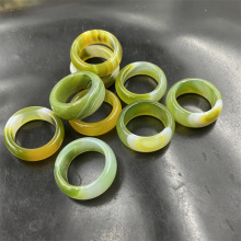 平价玉器 新款绿色缠丝玛瑙戒指 男款戒指 戒圈 跑环