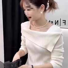 秋冬洋气时髦一字领设计感小众毛衣别致套头针织衫通勤上衣女