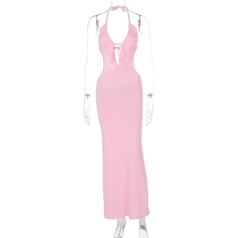 315g Weight Maxi Long Dress Dress Length Type Sleeveless Sleeve Length Strap Dress Dresses Type Spandex, Polyester Fabric Type High Waist Waist Line Holiday, Daily Occasion Halter Neck Neckline Slim Fit Type Solid Color Pattern Summer Season Women's Gender Streetwear Style Wholesale Women's Streetwear Solid Color Holiday Daily Halter Neck Sleeveless Strap Dress 29