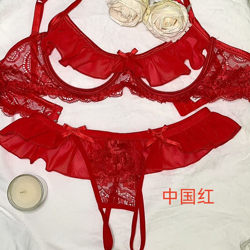 Plus-Size Erotic Lingerie, Red Semi-Covering Bra, Full Exposure 1/4 Cup Bra, Push-Up Hollow-Out Design, Small Chest Enhancement, Hollow-Out Style Plus-Size Erotic Lingerie, Red Semi-Covering Bra, Full Exposure 1/4 Cup Bra, Push-Up Hollow-Out Design, Small Chest Enhancement, Hollow-Out Style