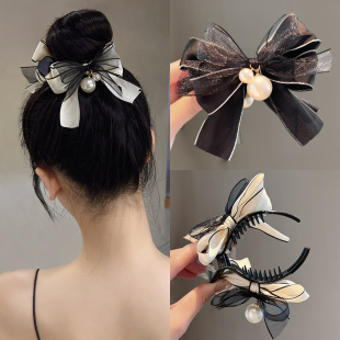 2024 new bow ball head clip hairpin female hair accessories dish hair artifact high-end pearl hairpin wholesale