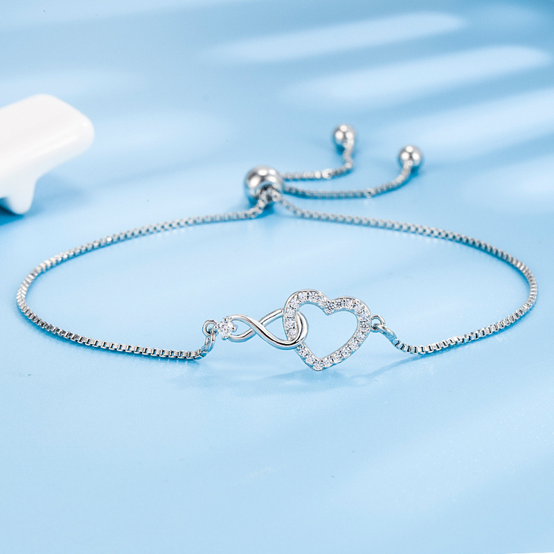 Eternal Love Diamond-Encrusted Heart-Shaped Pull-Push Bracelet European and American Style Endless Figure-Eight Heart Fashion Women's Heart Bracelet