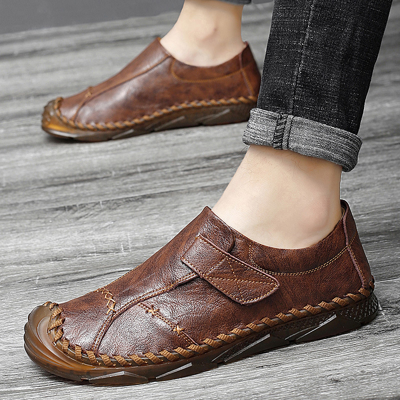 Zapatos de hombre de un pie, cuero 2024, tendencia de primavera y otoño, zapatos de cuero casuales de tendón de res perezoso antideslizante de talla grande hechos a mano