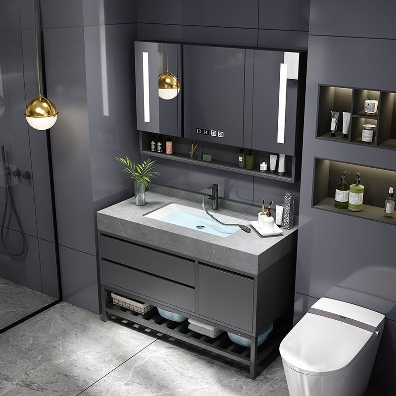 Ll Rock Slab Integrated Bathroom Cabinet Modern Minimalist Floor-Standing Washbasin Cabinet Bathroom Vanity Storage