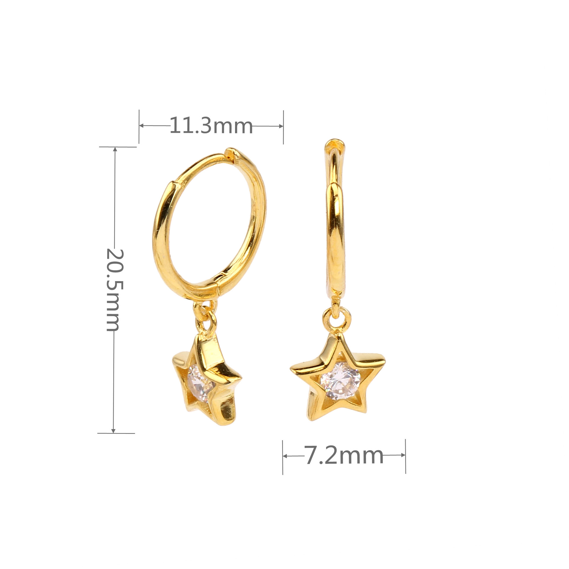 1 Pair Ins Style Pentagram Sterling Silver Inlay Zircon White Gold Plated Gold Plated Drop Earrings display picture 1