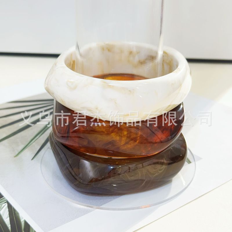 跨境不规则树脂手镯套装小众设计欧美夸张手环高级感不掉色宽镯子|undefined