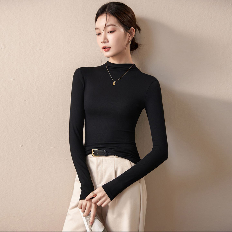 一体绒半高领打底衫女2025秋冬新款加绒加厚保暖重磅长袖女装T恤|undefined