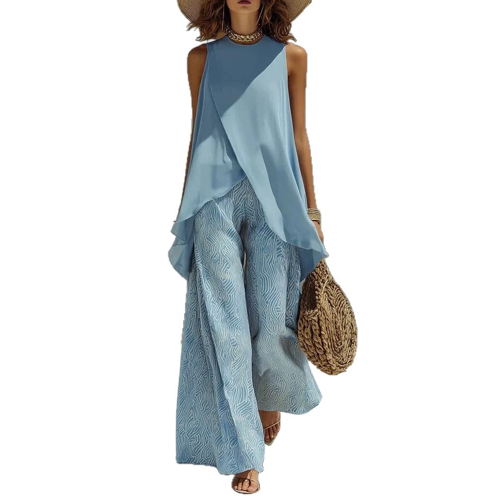 Women's Casual Round Neck Pullover Sleeveless Multi Color Set With Pants New_ecoleips.com