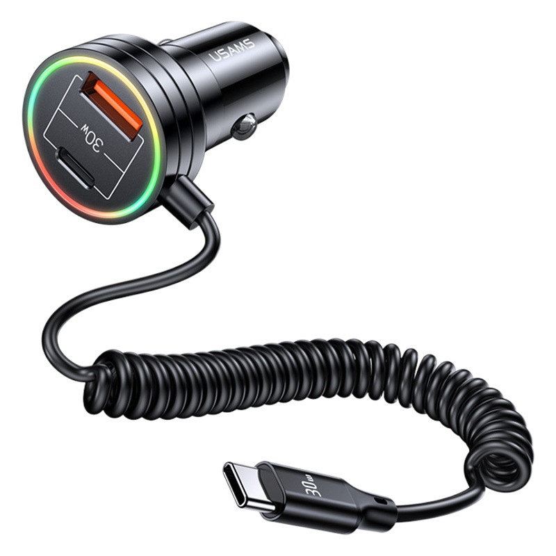 Yooshengshi TYPE-C teléfono móvil de carga rápida 60W con alambre de resorte ligero cargador de coche suministros de coche regalo universal