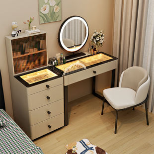 Cream Style Solid Wood Dressing Table Modern Simple Table Cupboard Storage Integrated Panoramic Atmosphere Light