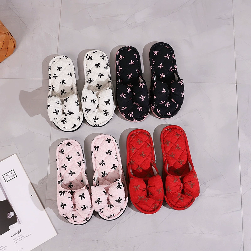 Новая корейская версия милый бант хлопчатобумажные тапочки бесшумные противоскользящие мягкие подошвы