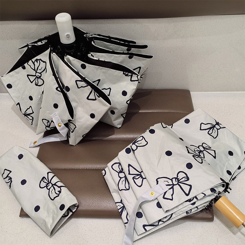 Ins Cute Bow High-value Student Umbrella UV-proof Sunny Rain-proof Dual-purpose Folding Sun Umbrella Durable