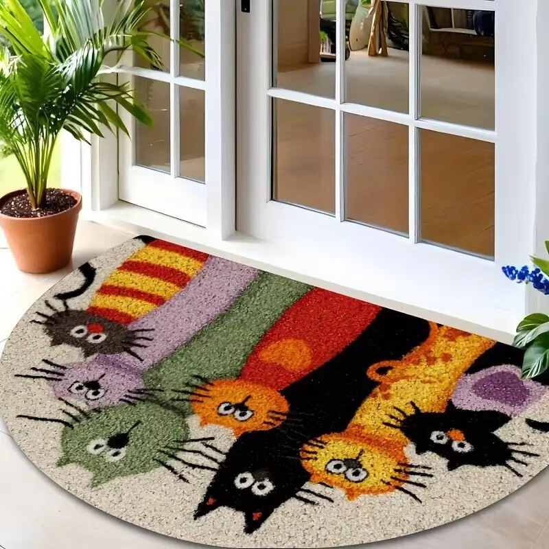Cross-Border 3D Retro Semi-Circular Crystal Velvet Floor Mat for Entrance Door, Non-Slip Foot Mat for Bathroom and Bedroom, Waterproof and Wear-Resistant Mat