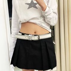 アメリカのヒップホップベルトの女性のワイドベルトy 2kベルトのパンク風の柳の釘の黒色の百合insのカジュアルなズボンは現物を持ちます。