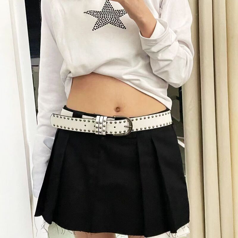 American hip hop belt Women's wide belt y2g belt punk style rivet black all-match ins casual pants with in stock