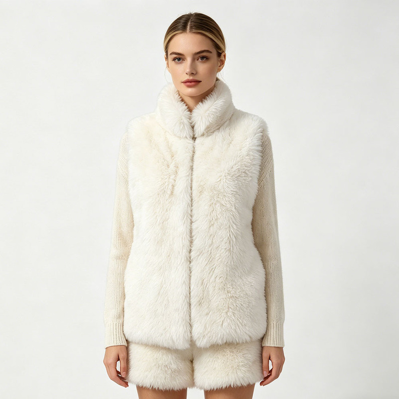 Imitation Rabbit Fur Vest for Women, Autumn and Winter Warm Outerwear, Large Size Solid Color Faux Fur Plush Vest Jacket, Versatile