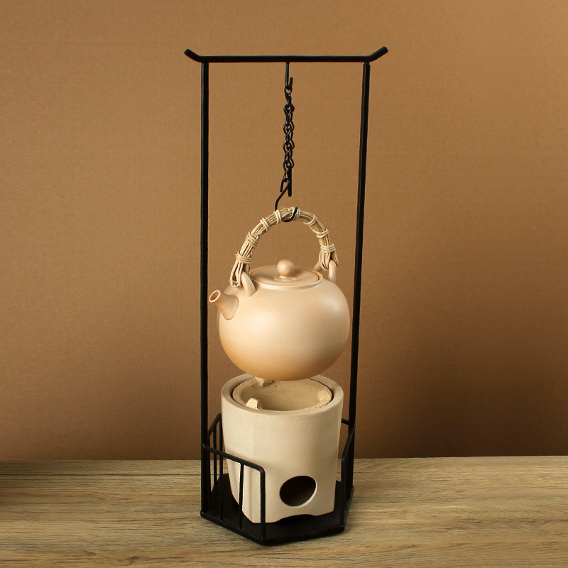 White clay charcoal stove rattan pot heat-resistant tea pot charcoal stove tea stove suit iron rack charcoal stove rack cooling stove Rack chain