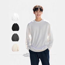 300g重磅长袖T恤男纯色宽松春秋款卫衣圆领白色内搭潮流百搭长袖