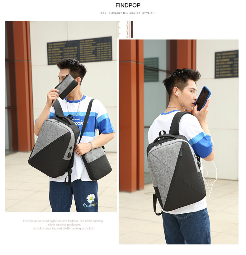 New simple and individual color-blocked backpack, large-capacity fashionable and trendy backpack, business commuting, student computer schoolbag undefined