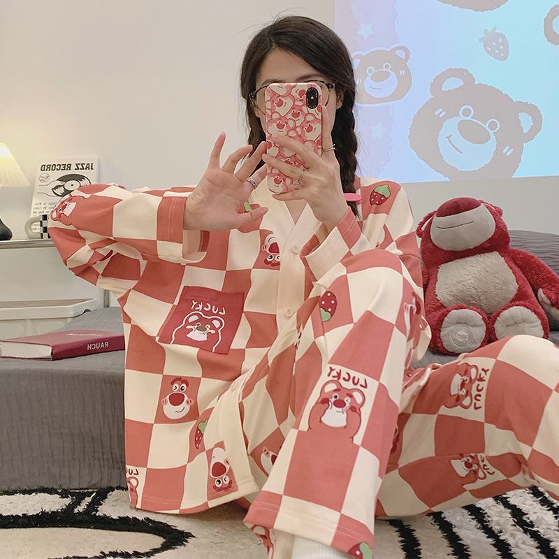 2025 pijama de perro de jade Gui primavera y otoño para mujeres manga larga dibujos animados adorables estudiantes adolescentes gran tamaño gordo mm ropa de hogar