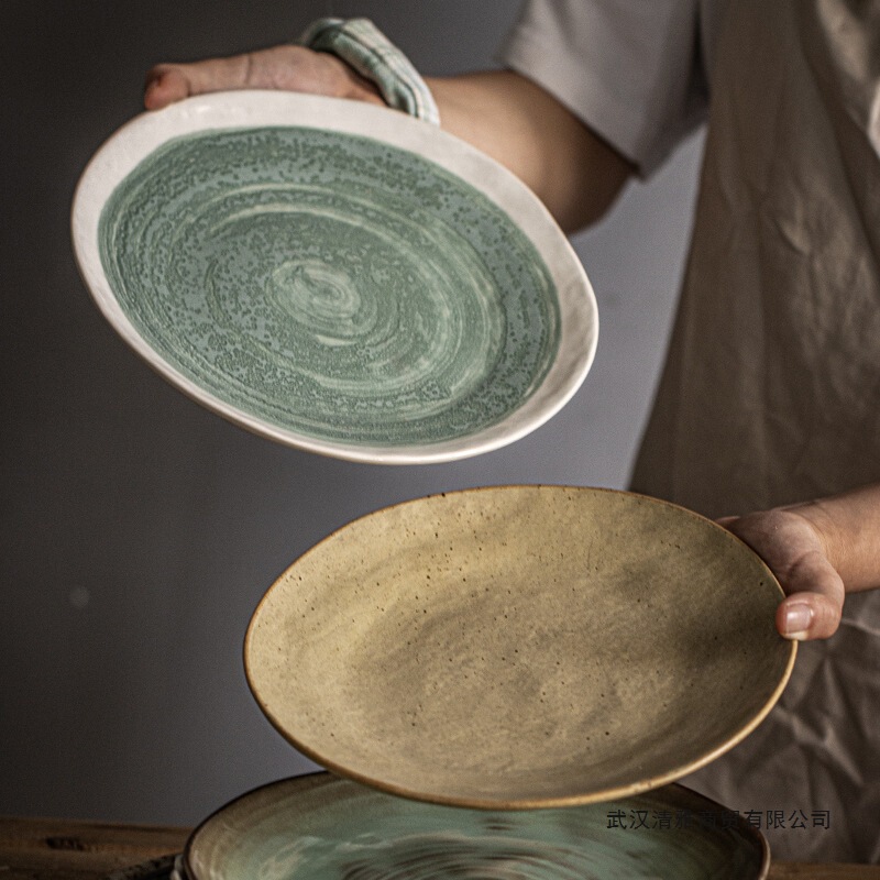 Retro Plate, Household Ceramic Tableware, Dinner Plate, Bowl and Dish, Japanese-Style Western Food Fruit Plate, Slight Flaws