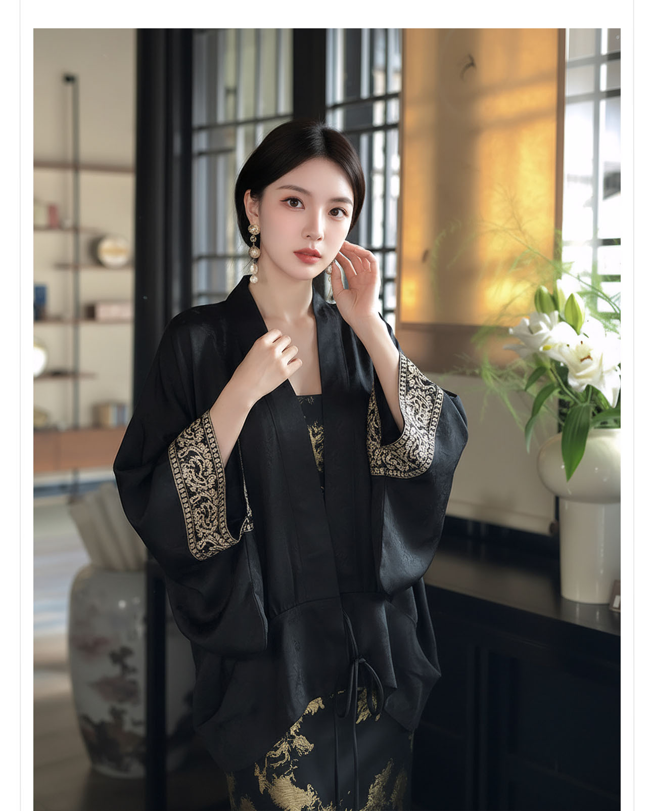 Bộ áo sơ mi lụa rộng và váy dây treo cổ điển M6056 – phong cách quốc gia sang trọng — Áo, Váy Hai Dây chi tiết 6