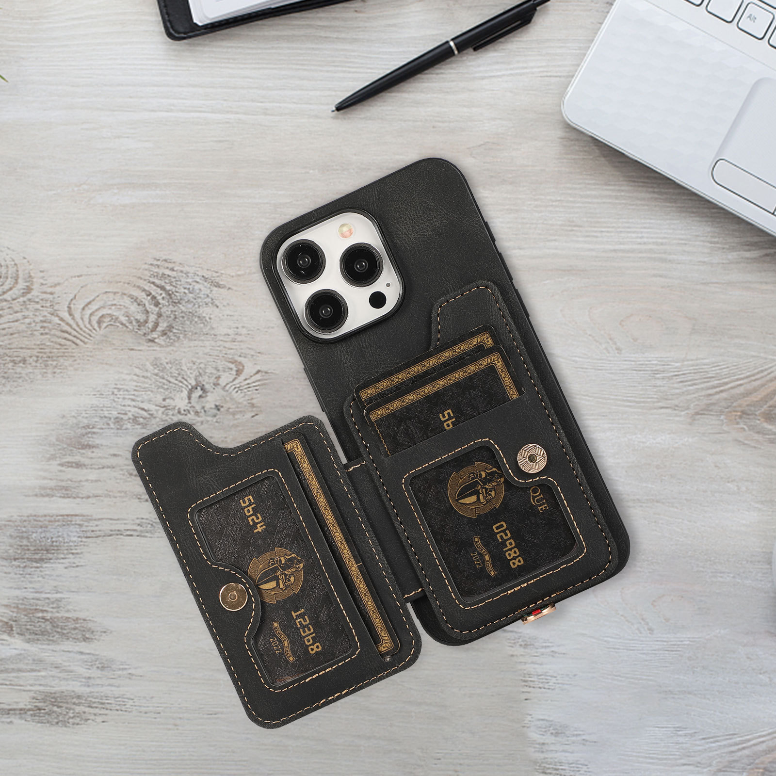 Adequado para bolsa antirroubo para iPhone 15 Pro, inserção de cartão em forma de U para Samsung S23, carteira com abertura esquerda e direita,_voghion.com