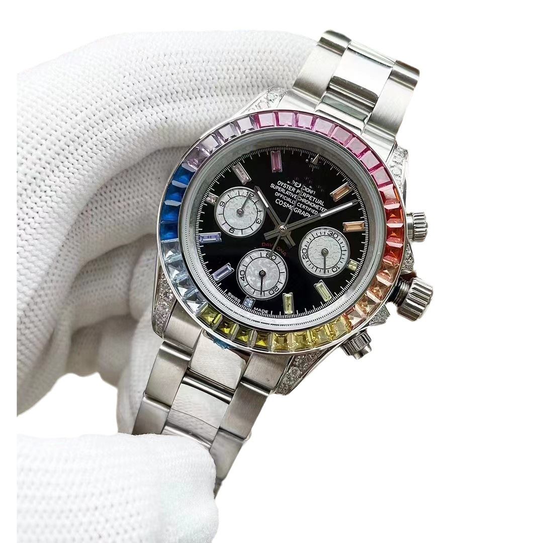 Comercio exterior transfronterizo, mano de obra, tres ojos y seis agujas, maquinaria multifuncional, Dituna Rainbow Di Steel Belt, reloj de registro para hombre, microempresa