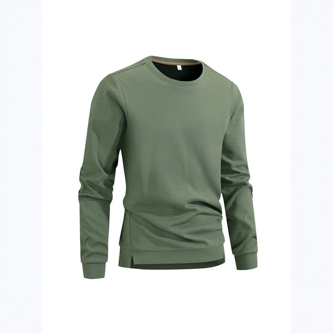 Men's Solid Color Round Neck Sports Sweatshirt, Spring and Autumn Long Sleeve Breathable Casual Top, Antibacterial and Warm Base Shirt
