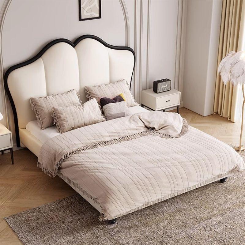 Cama de mariposa francesa retro estilo crema moderna simple de 1.8m cama de cuero doble cama principal medieval cama de matrimonio image 4
