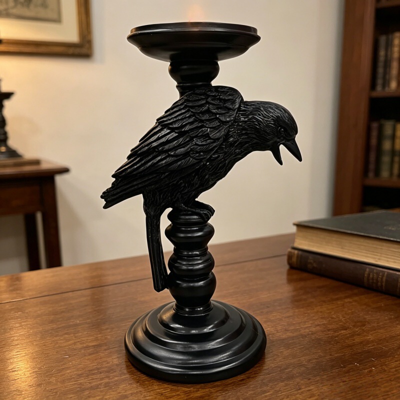 Resin crow candlestick ornament in black gothic style, home decoration for living room and dining table, vintage craft tabletop decoration Resin crow candlestick ornament in black gothic style, home decoration for living room and dining table, vintage craft tabletop decoration