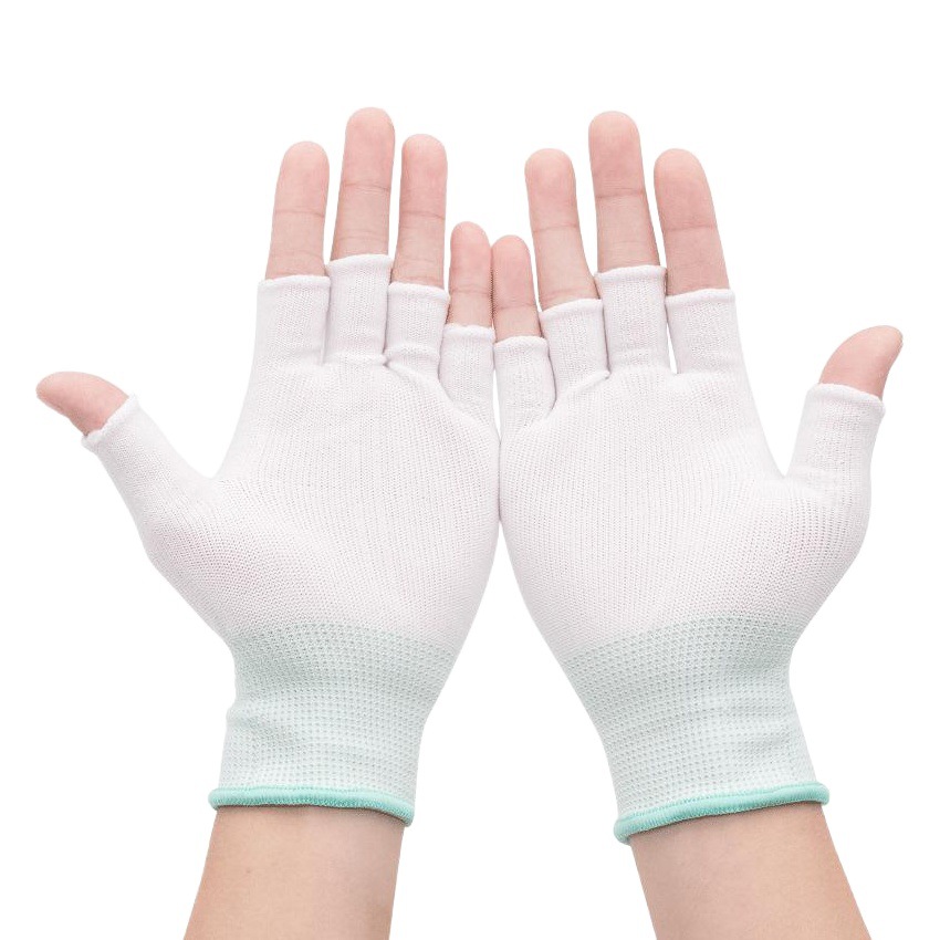 Medio dedo resistente al desgaste transpirable mano apretada alta protección laboral elástica guantes de mujer delgada protección de nylon para hombres trabajo antiestático recolección de té industrial
