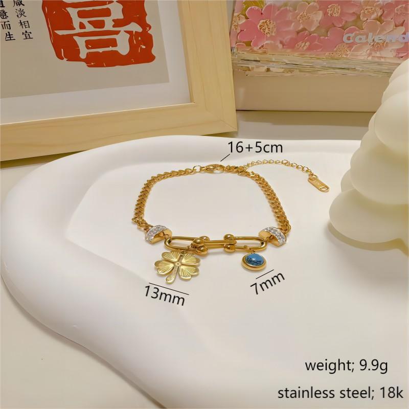 Pulsera de trébol de acero titanium vendedora caliente transfronteriza europea y americana con incrustaciones de concha pulsera colgante pulsera de diseño avanzado sin desvanecimiento al por mayor