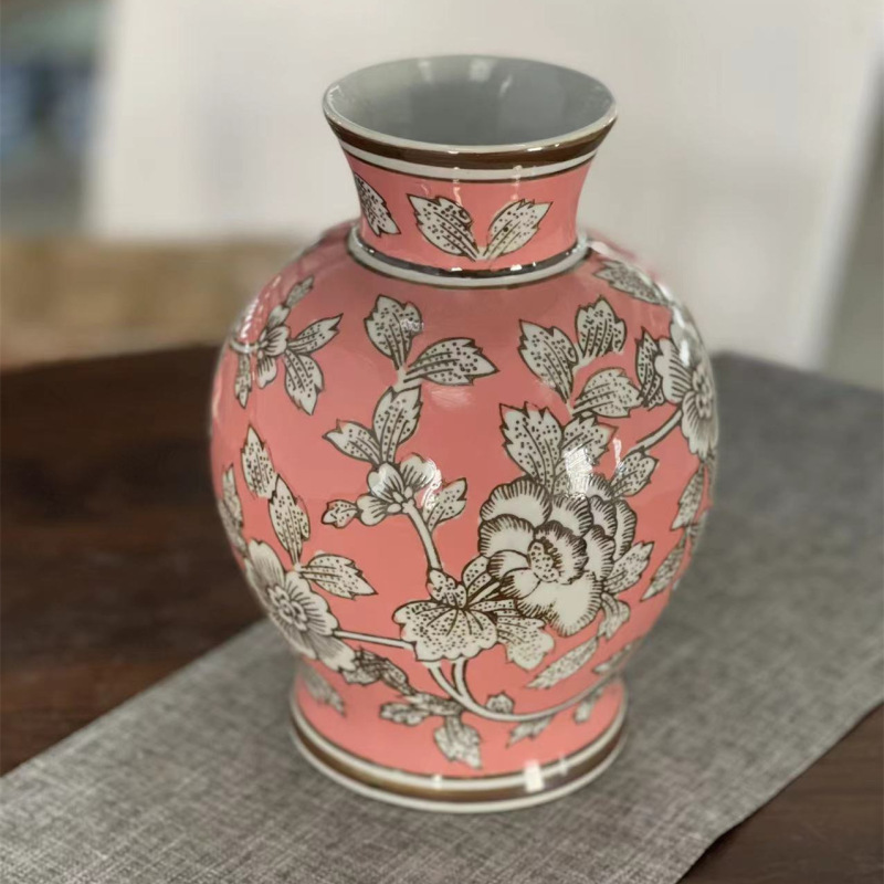 新しい中国風のパステルセラミック花瓶青と白の磁器リビングルーム玄関フラワーアレンジメントデスクトップホーム装飾牡丹花瓶|undefined