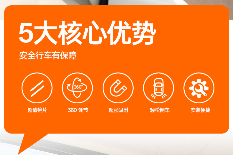 Car-Mounted 360 ° Wide-Angle Blind Spot-Free Tricycle Car Small Round Mirror Rearview Mirror Suction Cup Type Reversing Mirror with Large Field of View
