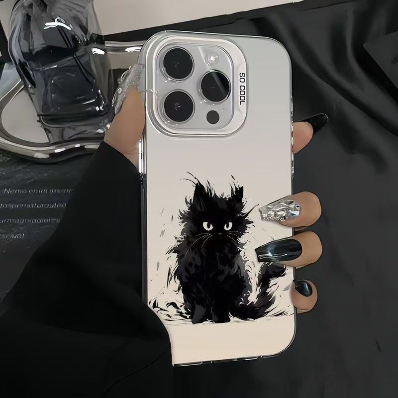 Nueva tinta gato negro para iPhone 16 funda para teléfono móvil Apple 15promax/14 Japón y Corea 13pro12 Europa y América