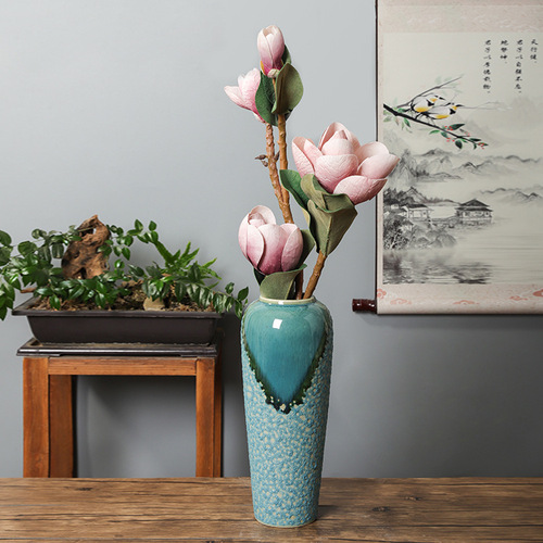 Handmade vase thin tall radish Jingdezhen ceramic blue and white vase home furnishings model room gold edge flower ware 35CM