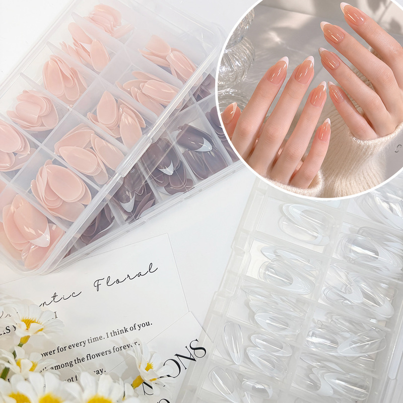 120 Pieces of Wearable Nails, French Style Simple White Edge Nail Pieces, Almond-Shaped Short Fake Nails, Finished European and American Style Manicure 120 Pieces of Wearable Nails, French Style Simple White Edge Nail Pieces, Almond-Shaped Short Fake Nails, Finished European and American Style Manicure