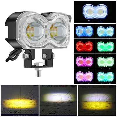 Cross-Border Hot-Selling Motorcycle Led Headlights, Colorful Warning Lights, Battery-Powered Tricycle Spotlights, Electric Vehicle Front Headlights (Motorcycle headlights, headlights) - colorful-cat-eye-2-beads