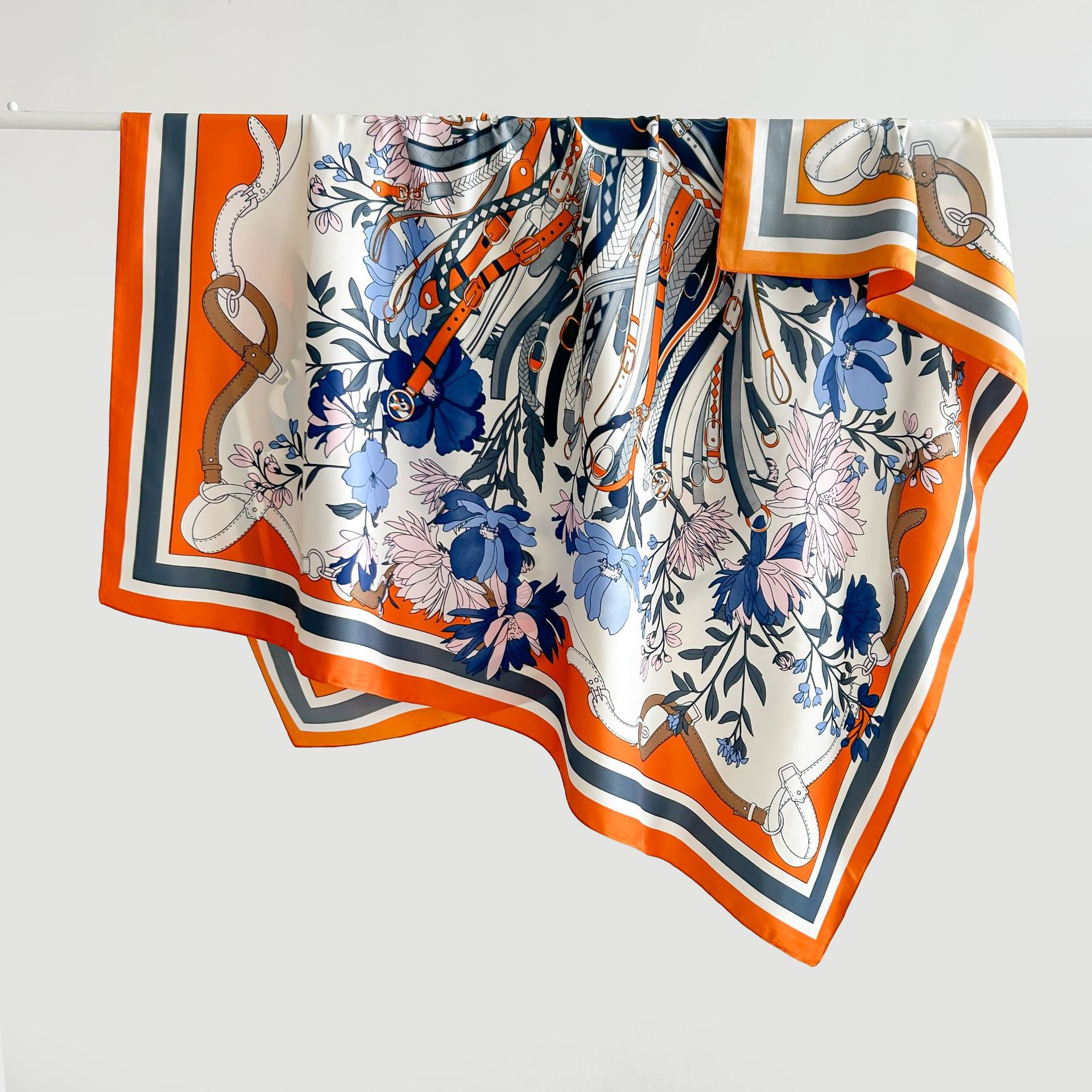 Retro de alta gama señoras, lujo ligero, diseño de moda, impresión 130 bufanda cuadrada de sarga, chal fino de celebridades de Internet coreano