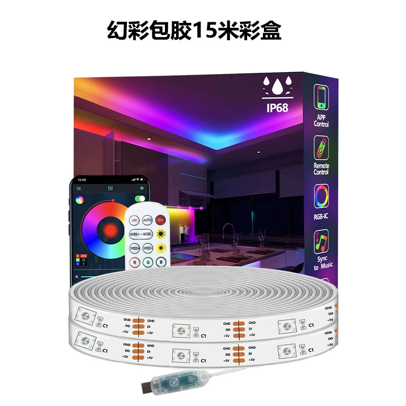 Светодиодная лента-переносная лампа USB 5V, RGB/RGBIC, Bluetooth 2.4G, 18 светодиодов/м (5–15 м)