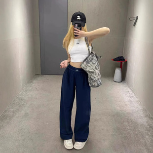 2025 Spring New Pants Casual Sports Pants Women's High Waist Webbing Loose Slimming Look Light Wide Leg Pants