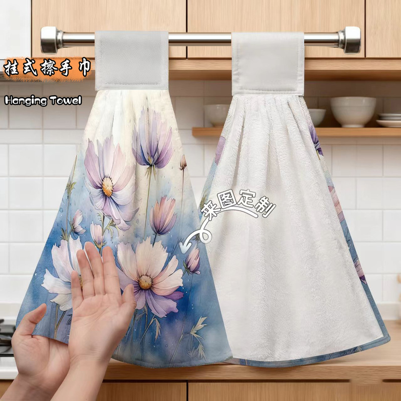 Wholesale customizable microfiber hangable high-definition digital printing pattern strong absorbent decontamination kitchen towel Wholesale customizable microfiber hangable high-definition digital printing pattern strong absorbent decontamination kitchen towel