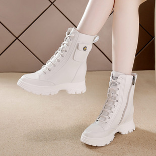 Inner height increasing 7cm Martin boots for women fleece-lined warm cotton boots thick bottom lace-up lightweight mid-calf boots autumn and winter snow boots for women