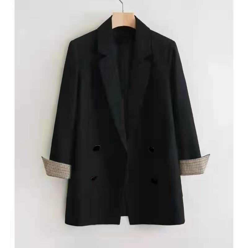 2022 Spring and Autumn Thin Blazer for Women, Petite Korean Retro Hong Kong Style Double-Breasted Loose Jacket 2022 Spring and Autumn Thin Blazer for Women, Petite Korean Retro Hong Kong Style Double-Breasted Loose Jacket