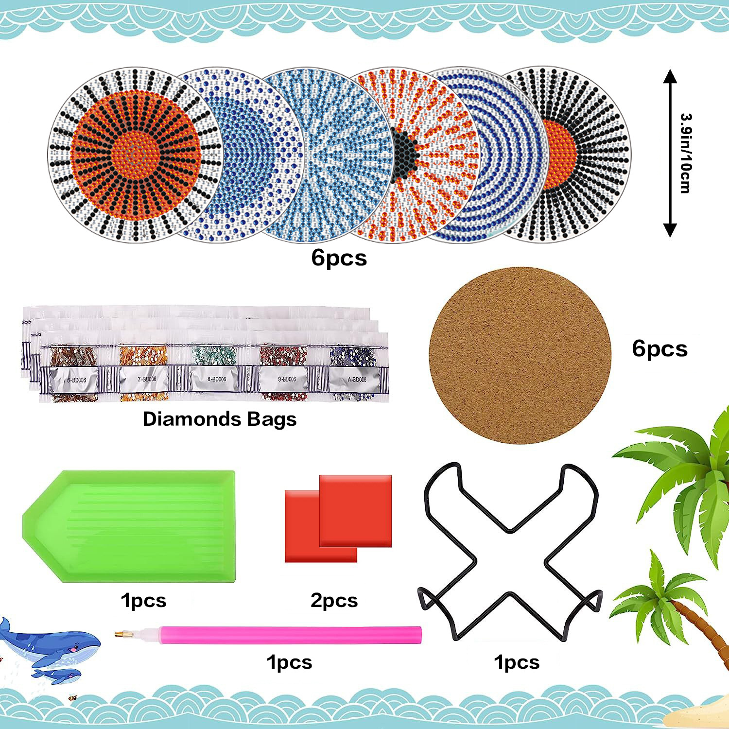 Posavasos redondo de pintura de diamantes DIY, hecho a mano, 5D, con diamantes acrílicos, para taza de café, aislante del calor, tapete de mesa, mosaico