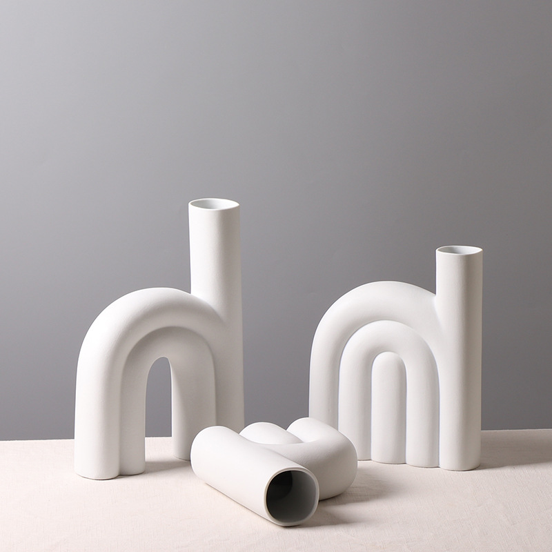 Nordic creative H letter flower Model Room Hotel Club personalized decoration ceramic flower arrangement vase geometric decoration