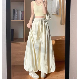 黄色花苞裙裤女2026春夏季新款高腰宽松显瘦垂感小个子休闲阔腿裤