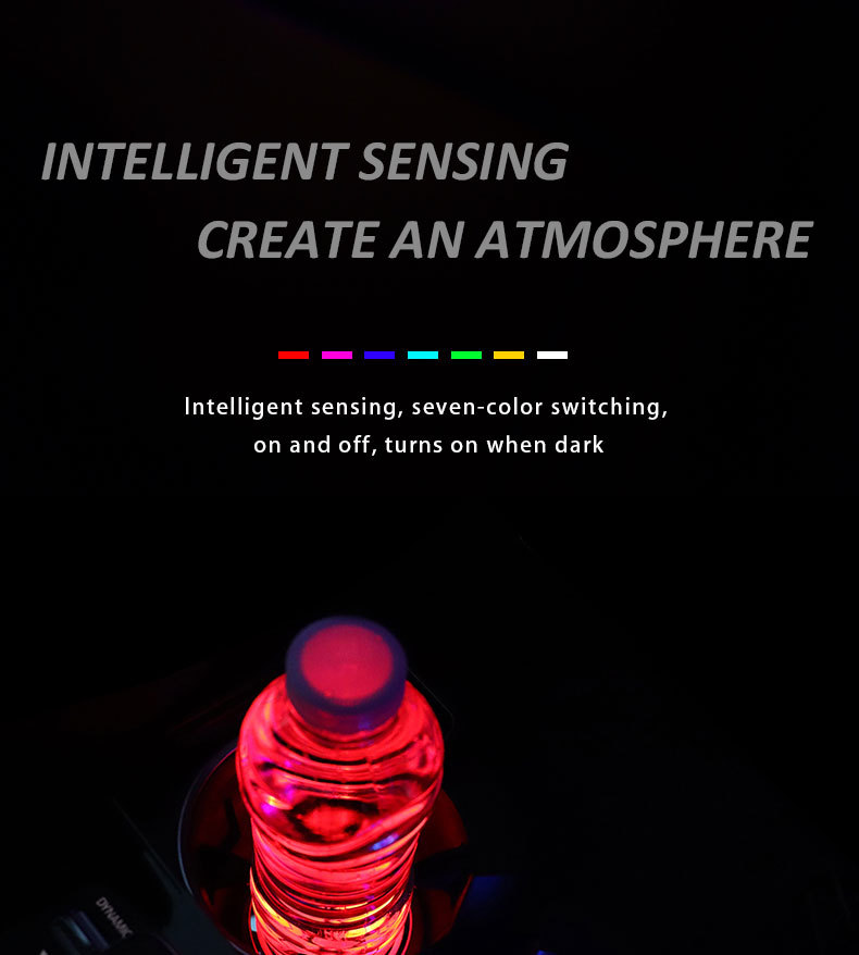 Car Led Luminous Water Coaster, Colorful Water Coaster, Car Atmosphere Light, Solar USB Charging, Anti-Slip Coaster